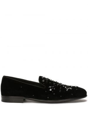 Papuci de casă de catifea de cristal Dolce & Gabbana negru