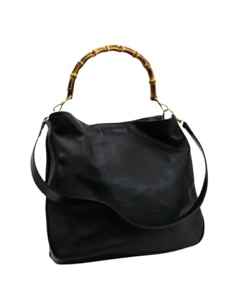 Leder shopper handtasche mit taschen Gucci Vintage schwarz