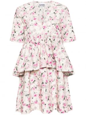 Pamučna midi haljina s cvjetnim printom s printom Ganni bijela