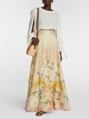 Kvetinová hodvábna ľanová dlhá sukňa Zimmermann