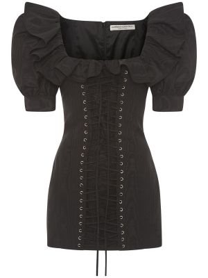 Csipkés fűzős mini ruha Alessandra Rich fekete