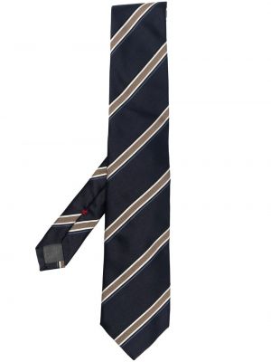 Сатенена вратовръзка на райета с принт Brunello Cucinelli синьо