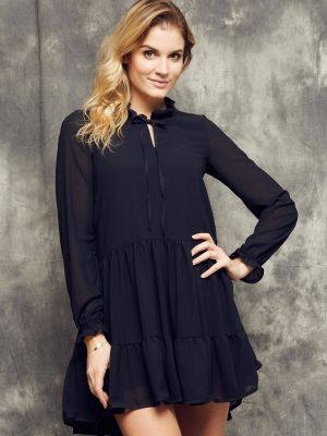 Φόρεμα με όρθιο γιακά με βολάν Cocomore μαύρο