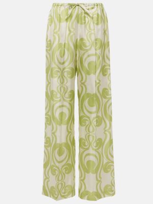 Svilene hlače s printom bootcut Dries Van Noten zelena