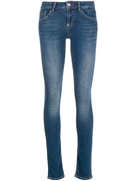 Křišťálové skinny džíny s třásněmi Philipp Plein modré