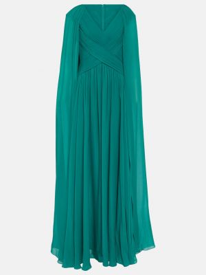 Платье с накидкой из смесового шелка Elie Saab зеленый