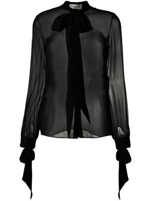 Прозрачна блуза с панделка Saint Laurent черно