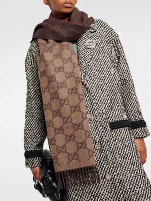 Кашемировый шарф с бахромой Gucci бежевый
