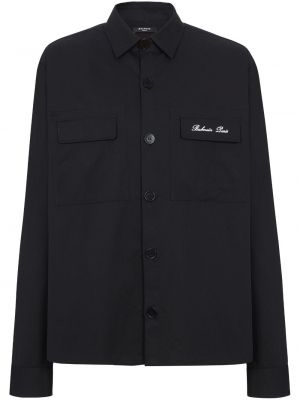 Haftowana koszula bawełniana Balmain czarna