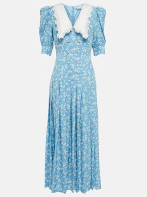 Plisované hodvábne midi šaty Alessandra Rich modrá