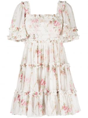 Kvetinové večerné šaty s potlačou Needle & Thread biela