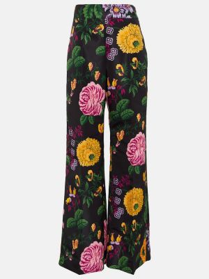 Relaxed fit hlače z visokim pasom s cvetličnim vzorcem Carolina Herrera črna