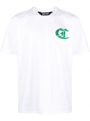 Βαμβακερή μπλούζα με κέντημα Just Cavalli λευκό