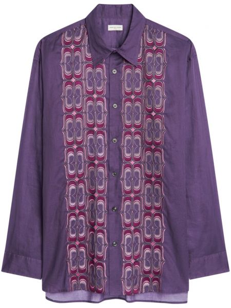 Bavlnená košeľa s výšivkou Dries Van Noten fialová