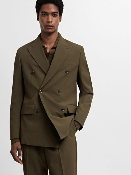 Приталенный двубортный пиджак Mango коричневый