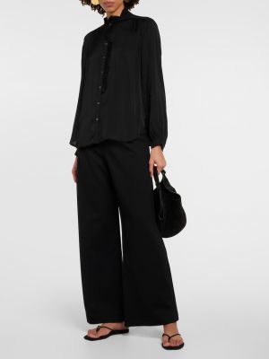 Бархатная атласная блузка с рюшами Velvet черная