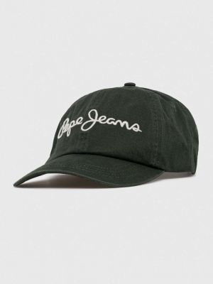 Памучна шапка с козирки с апликация Pepe Jeans зелено