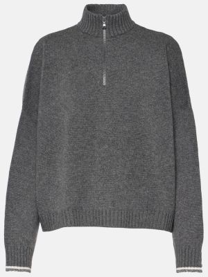 Hedvábný vlněný svetr na zip Brunello Cucinelli šedý