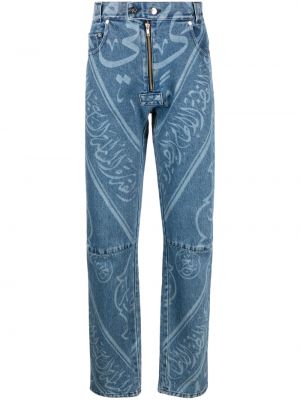 Straight leg jeans con stampa Gmbh blu