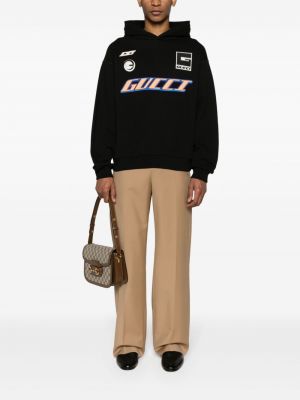 Bavlněná mikina s kapucí s výšivkou Gucci černá