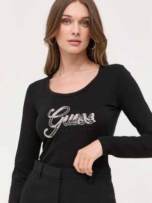Tričko s dlouhým rukávem s dlouhými rukávy Guess černé