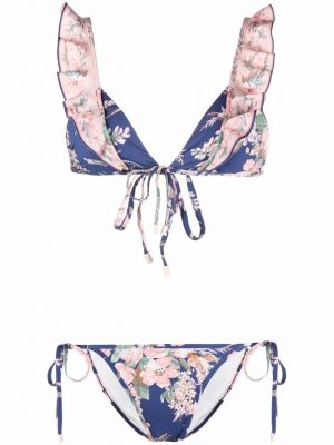 Ruffle trykt floral bikini Zimmermann blå