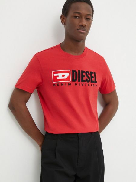 Koszulka bawełniana Diesel czerwona