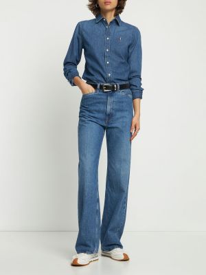 Kokvilnas džinsa krekls Polo Ralph Lauren zils
