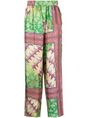 Jedwabne spodnie z nadrukiem z wzorem paisley Aries zielone