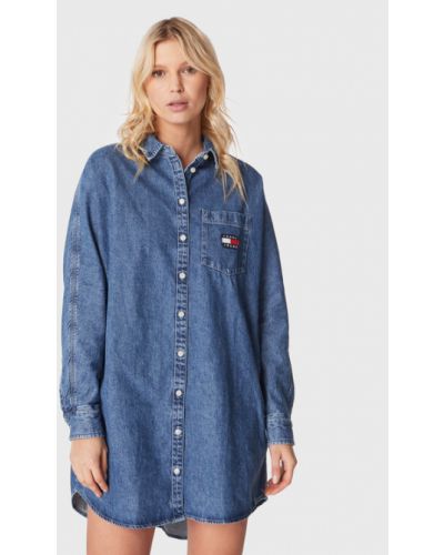 Farmer laza szabású gyapjú ingruhá Tommy Jeans - kék