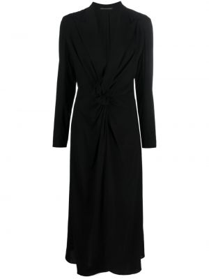 Přiléhavé midi šaty s výstřihem do v s dlouhými rukávy Yohji Yamamoto - černá