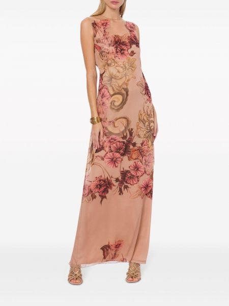 Sukienka wieczorowa w kwiatki z nadrukiem Alberta Ferretti różowa