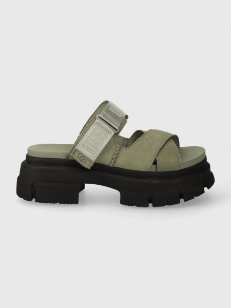 Papuci din nubuc cu platformă Ugg verde