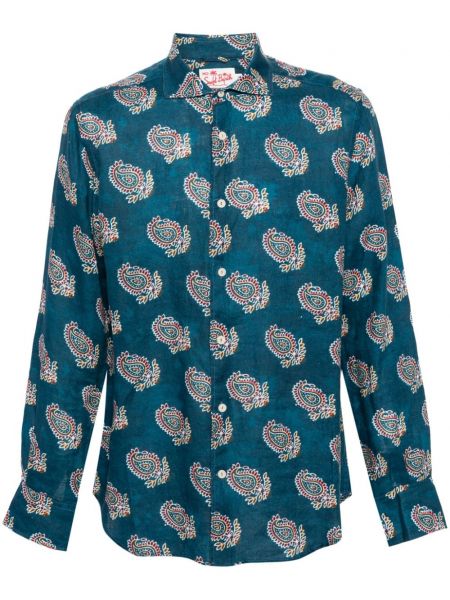 Λινό μακρύ πουκάμισο με σχέδιο paisley Mc2 Saint Barth μπλε