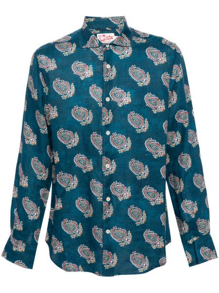 Chemise longue en lin à imprimé à imprimé paisley Mc2 Saint Barth bleu