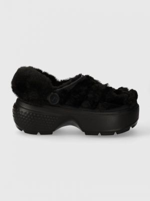 Ватирани чехли на платформе Crocs черно