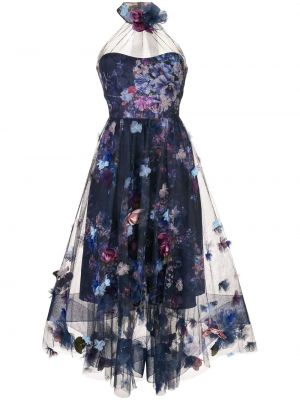 Коктейлна рокля на цветя Marchesa Notte синьо