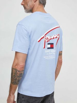 Bavlněné tričko s potiskem Tommy Jeans modré