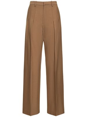 Plisované vlnené nohavice Victoria Beckham hnedá