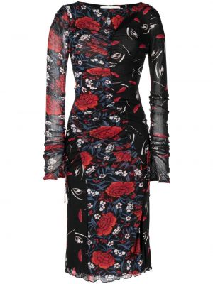 Raštuotas gėlėtas midi suknele Dvf Diane Von Furstenberg juoda