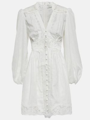Mini vestido de lino de encaje Zimmermann blanco