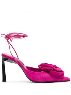 Велурени сандали с връзки с дантела Senso розово