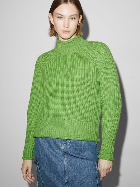Sweter ze stójką C&a zielony