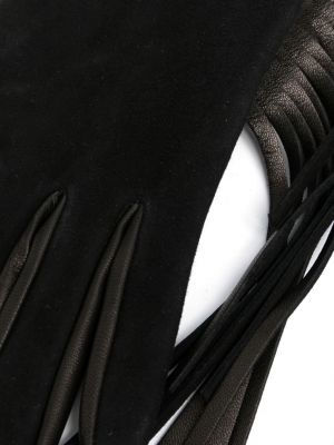Kožené rukavice s třásněmi Manokhi černé