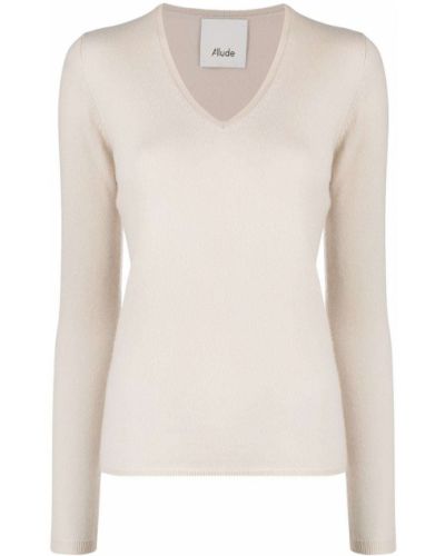 Кашмирен пуловер с v-образно деколте Allude бяло