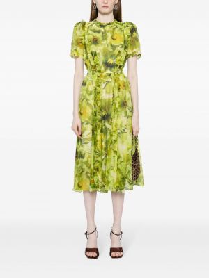 Sukienka midi w kwiatki z nadrukiem Marchesa Rosa zielona