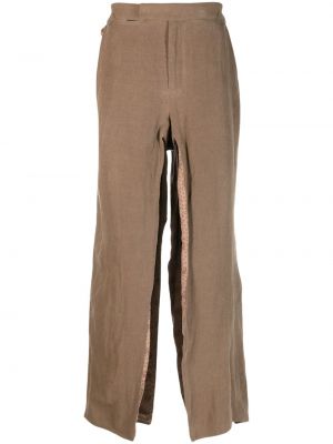 Viskózové lněné zvonové kalhoty s knoflíky Vivienne Westwood - hnědá