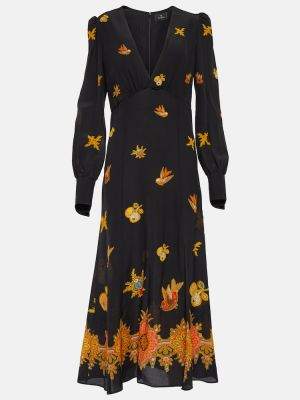 Rochie midi de mătase cu imagine Etro negru