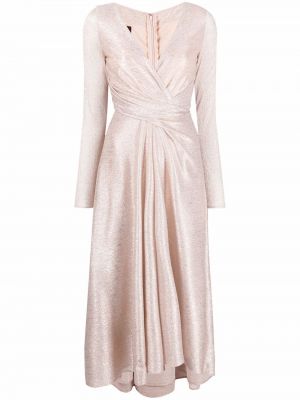 Расклешенное платье миди со сборками Talbot Runhof, розовое