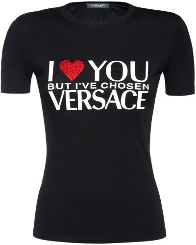 Kristály jersey póló nyomtatás Versace - fekete